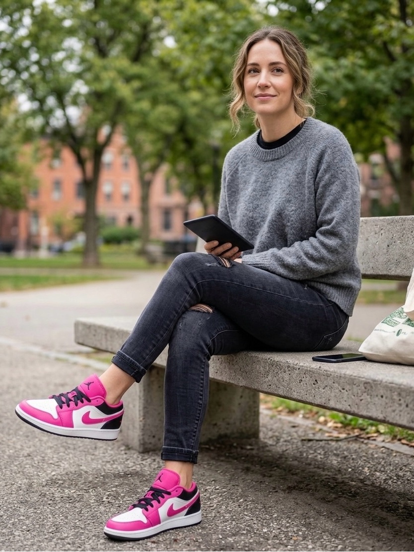 Nike Air Jordan Low-Top Sneakers In Pink, White And Black